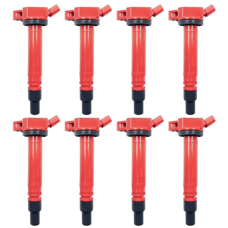 8PCS HIGH ENERGY PERFROMANCE RED TOP IGNITION COILS ARKIG507R UF507 UF587 UF630 9091902256 90919A2005 FOR Toyota Tundra Sequoia Land Cruiser Lexus GX460 LS460 LS600H LX570 46 50 57 V8 1UR 2UR 3UR