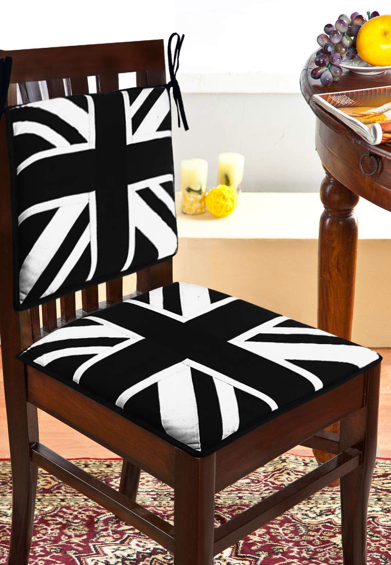 HOME HEART HOME HEART Brands Reversible Cotton Union Jack 4 CM Foam Chair padSupport Pillow for ChairCar Backrest Cushionwith 4 Ties 16inc x 16inc Pack of SIX