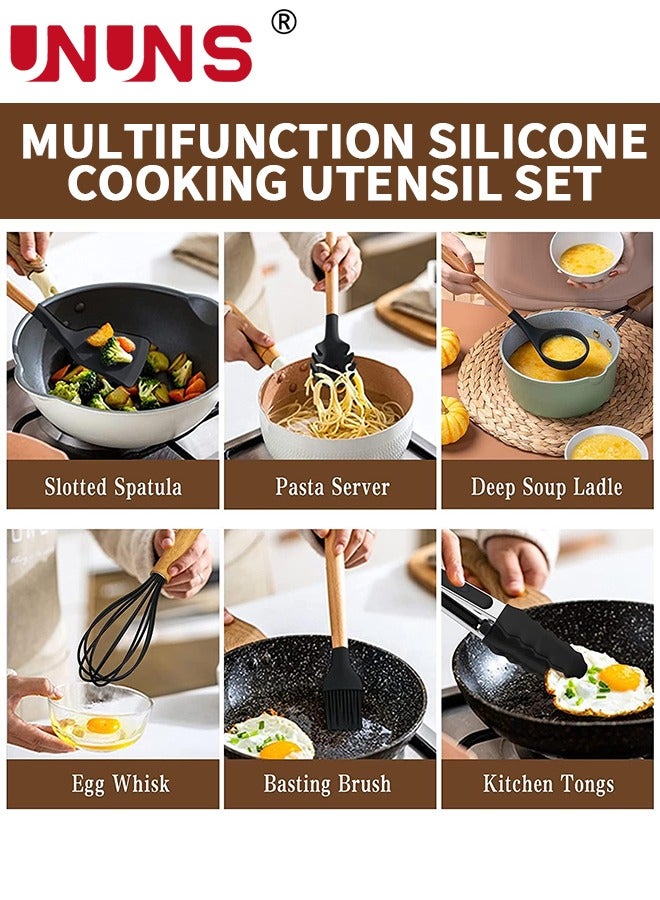 UNUNS Kitchen Utensils Set,34pcs Non-Stick Silicone Cooking Utensils Set,Heat-Resistant Silicone,Wooden Utensils For Cooking,Kitchen Gadgets Spatula Set,Apartment Essentials Kitchen Set - Image 4