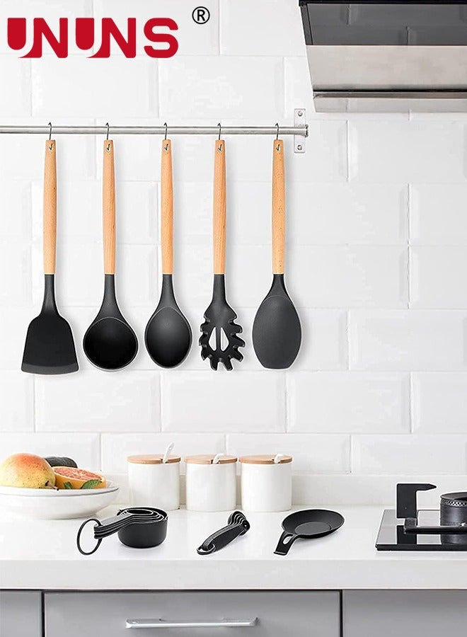 UNUNS Kitchen Utensils Set,34pcs Non-Stick Silicone Cooking Utensils Set,Heat-Resistant Silicone,Wooden Utensils For Cooking,Kitchen Gadgets Spatula Set,Apartment Essentials Kitchen Set - Image 5