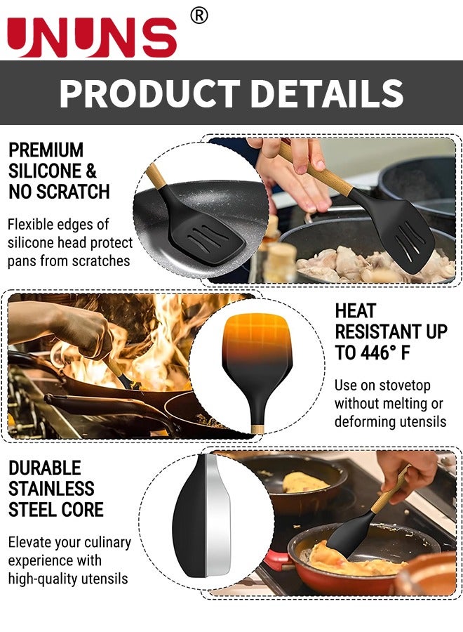 UNUNS Kitchen Utensils Set,34pcs Non-Stick Silicone Cooking Utensils Set,Heat-Resistant Silicone,Wooden Utensils For Cooking,Kitchen Gadgets Spatula Set,Apartment Essentials Kitchen Set - Image 3