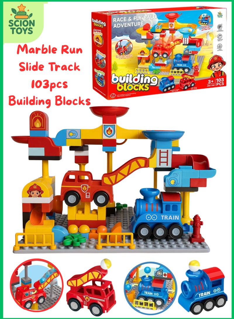 Scion Toys Premium Marble Run Slide Building Blocks for 3+ year old kids, 103 Piece Big Blocks Toy Set – Educational STEM Toy Bricks Set Kids Race Track, Bulk Bricks Set for Boys Girls Toddler Birthday Gifts UAE - Image 1
