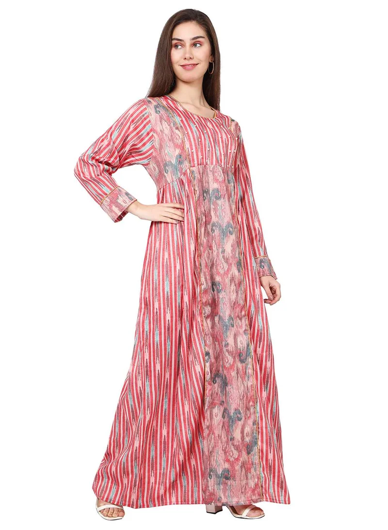 HANA & SARA ELEGANT UNIQUE PRINTED LONG SLEEVE STYLISH ARABIC KAFTAN JALABIYA DRESS