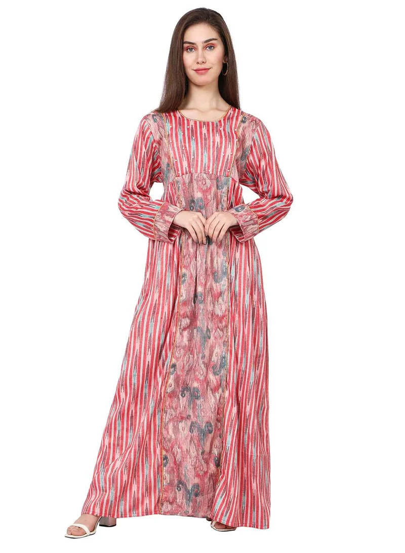 HANA & SARA ELEGANT UNIQUE PRINTED LONG SLEEVE STYLISH ARABIC KAFTAN JALABIYA DRESS