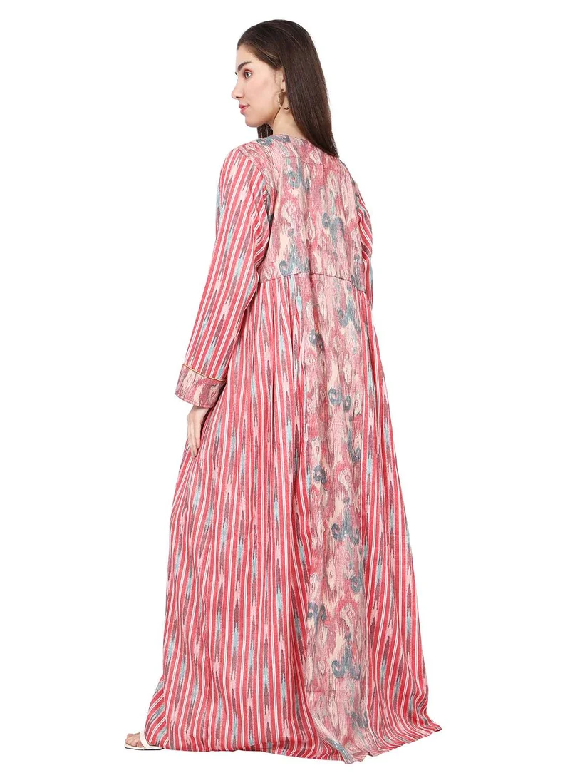 HANA & SARA ELEGANT UNIQUE PRINTED LONG SLEEVE STYLISH ARABIC KAFTAN JALABIYA DRESS