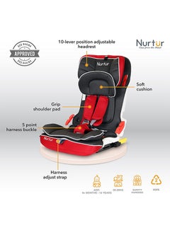 Nurtur Maverick Baby/Kids Compact Foldable Car Seat - Isofix - 10-Level Adjustable Headrest - 9 Months To 12 Years, , Black/Red  - Image 2