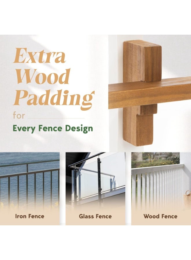 A foldable balcony, adjustable in height and width, with wooden railings, a shelf, and a hanging table; rectangular in shape. - Image 5