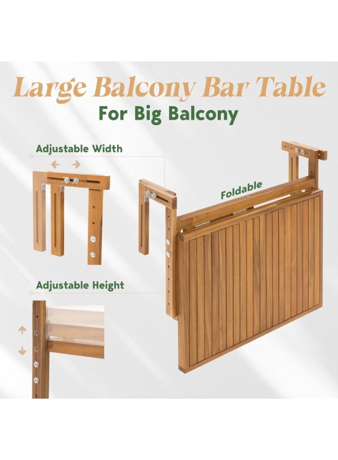 A foldable balcony, adjustable in height and width, with wooden railings, a shelf, and a hanging table; rectangular in shape. - Image 3