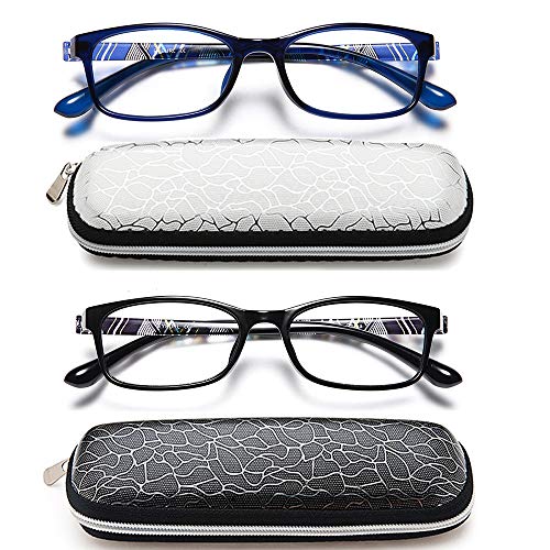 EYEURL Computer Blue Light Blocking Glasses 2 Pack Reading Glasses for Women Men 225 Blue Light Blocker Fashion Rectangular Eyeglasses Frame with Pattern Print Design