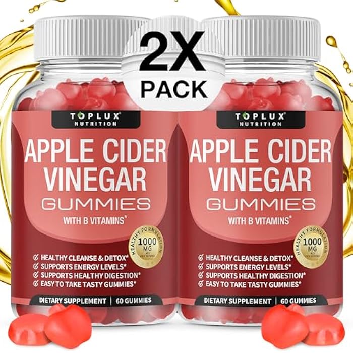 Toplux Apple Cider Vinegar Gummies - 1000mg ACV with B12, Beet Root, Pomegranate for Immune System, Detox & Cleanse, Gummy Alternative to Apple Cider Vinegar Capsules, for Men Women 2X Pack - Image 1