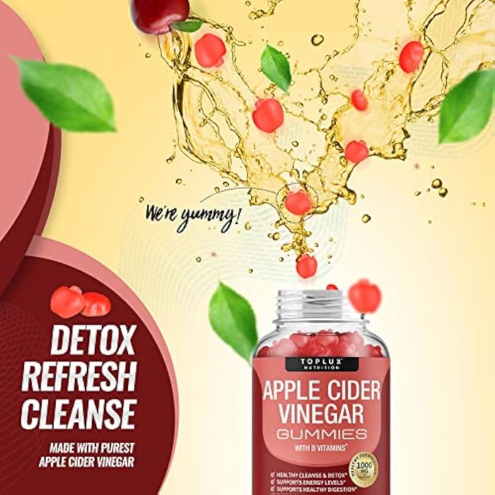 Toplux Apple Cider Vinegar Gummies - 1000mg ACV with B12, Beet Root, Pomegranate for Immune System, Detox & Cleanse, Gummy Alternative to Apple Cider Vinegar Capsules, for Men Women 2X Pack - Image 5
