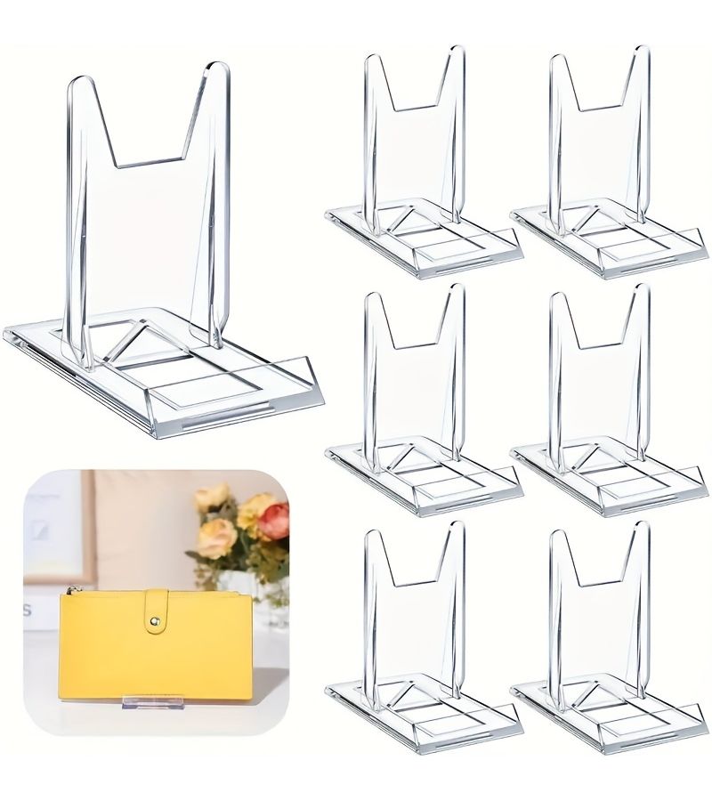 4 Pack Clear Acrylic Adjustable Wallet Display Stand Modern Handbag Holder Geometric Design - Image 5