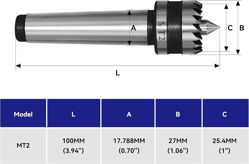 HFS (R) Woodworking Lathe Drive Center MT2 with 1-Inch Crown - Image 2