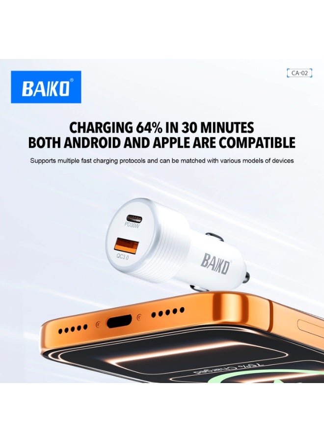 BAIKO CA02 38W QC3.0 + PD Fast Charging Car Charger, Dual USB Ports Premium Car Adapter for iPhone, Android Phones, Tablets & GPS Devices - Image 2