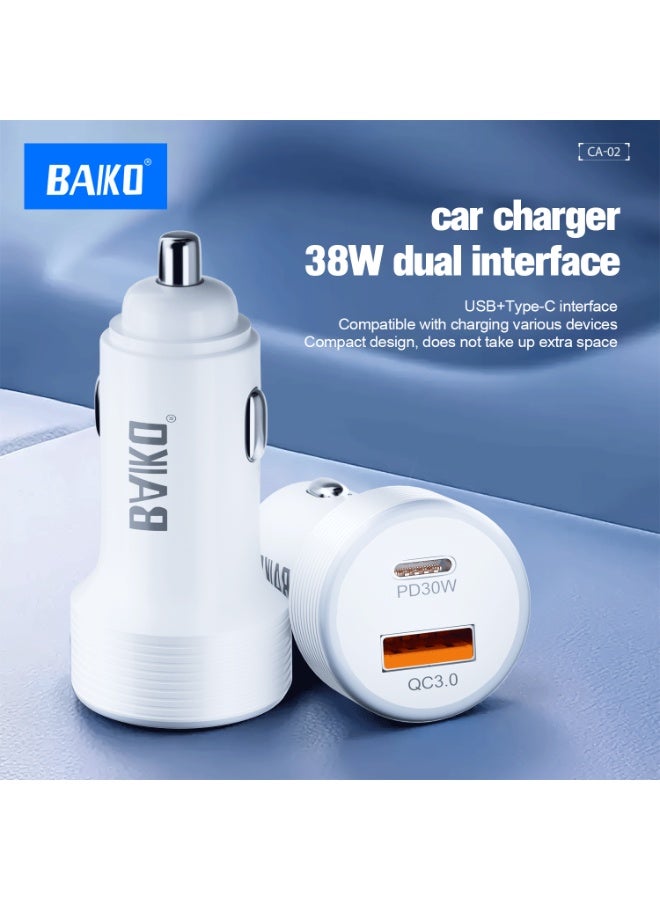 BAIKO CA02 38W QC3.0 + PD Fast Charging Car Charger, Dual USB Ports Premium Car Adapter for iPhone, Android Phones, Tablets & GPS Devices - Image 1