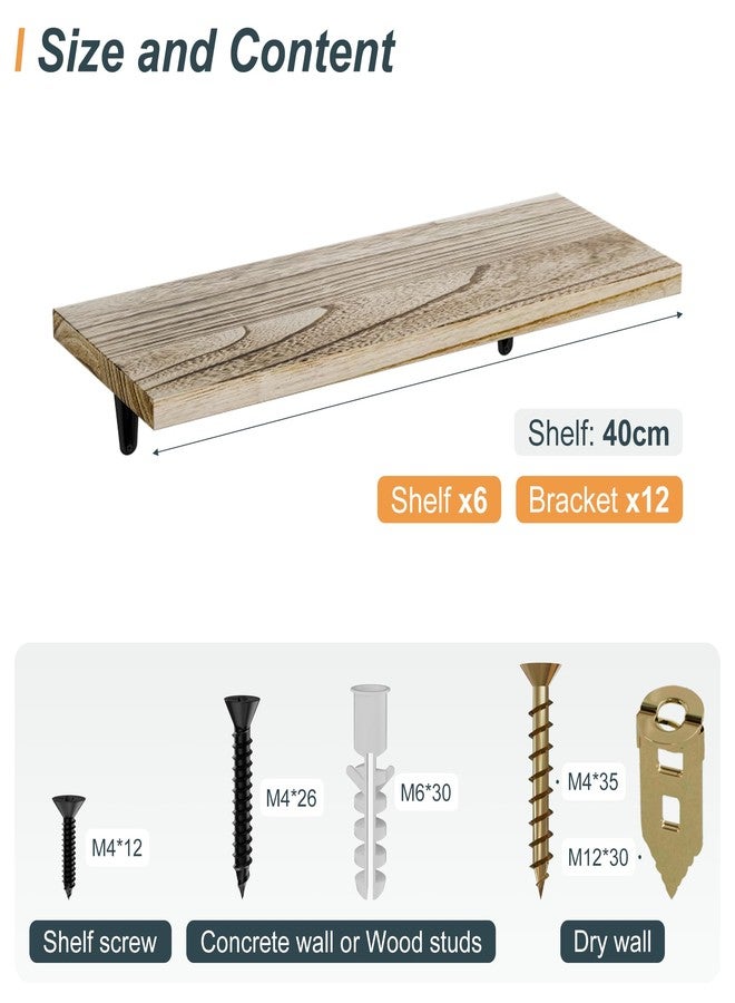 SKYSEN Floating Shelves for Wall Set of 6, 15.7in Wood Wall Shelf for Decor, Bathroom, Bedroom, Storage, Book,Kitchen, Living Room - Rustic Brown(fs-40-l) - Image 3
