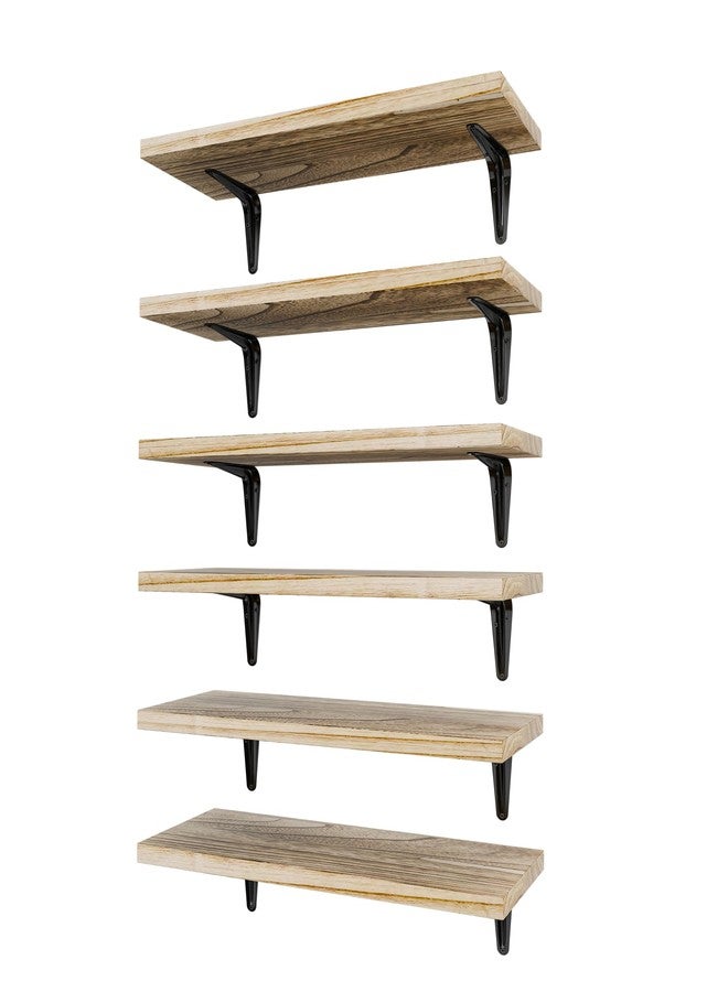 SKYSEN Floating Shelves for Wall Set of 6, 15.7in Wood Wall Shelf for Decor, Bathroom, Bedroom, Storage, Book,Kitchen, Living Room - Rustic Brown(fs-40-l) - Image 1
