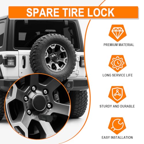 TOPSHINE Spare Tire Lock, Heavy Duty Wheel Anti-Theft Lock, M14*1.5 Thread, Compatible with 2018+ Jeep Wrangler JL, 2 Keys - Image 3