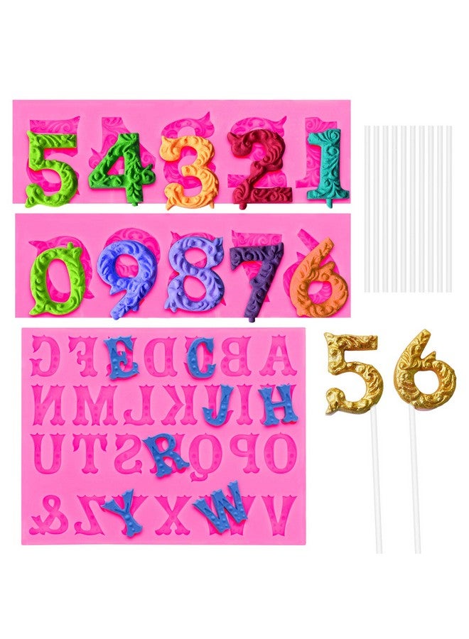 SelfTek Number 09 & Alphabet Az Silicone Fondant Number/Letter Mold 10Pcs Lollipop Sticks Candy Number Mold Letter Chocolate Mold Cake Craft Decoration Tools For Birthday Graduation Anniversary - Image 1