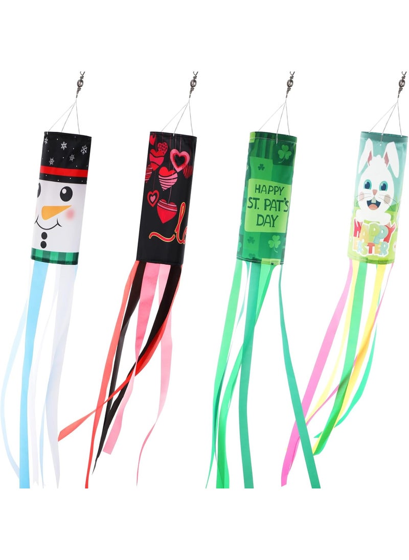 Moukeren Moukeren 4 Pack Windsock St Patricks Day Shamrock Seasonal Wind Sock Garden Outdoor Hanging Decor Wind Flag Heavy Duty for Valentine Xmas Snowman Yard Patio Lawn DecorationFestival Style  - Image 1