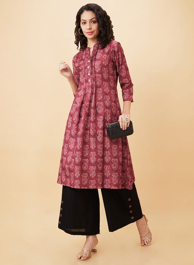 جلو باص بنطال بالازو عرقي واسع بتفصيلة أزرار - Image 1