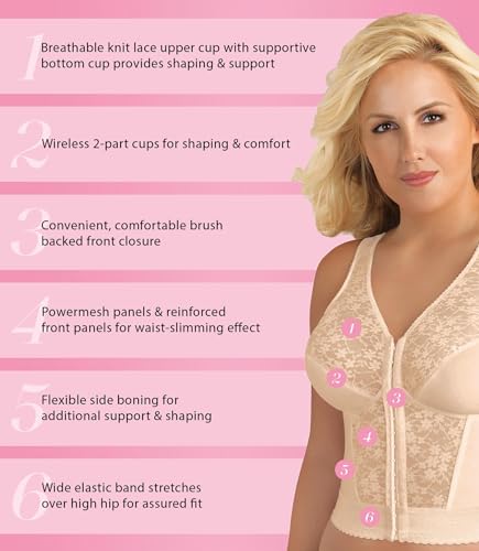 Exquisite Form womens Fully Front Close Longline Lace Posture Bra, Rose Beige, 40DD US - Image 4