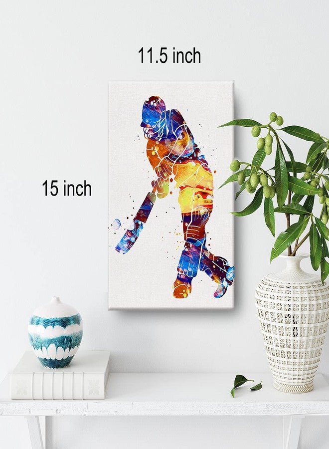 Nvhai Cricket Player Watercolor Wall Art Male Cricket Canvas Painting Prints for Home Wall Decor Framed Artwork Cricket Player Gifts(12x15 Inch) - Image 2