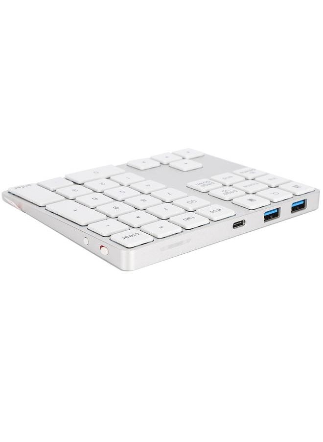Thoraya - Wireless Number Pad BT Numeric Keypad 34 Key Keyboard HUB TypeC Fit for Windows Silver - Image 1