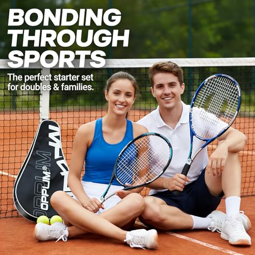 OPPUM 2-Pack Adult Tennis Rackets, 105 Sq Inch Oversized Head Pre-Strung for Beginners and Intermediate, Arm Friendly Vibration Control Set with Bag and Balls - Image 2