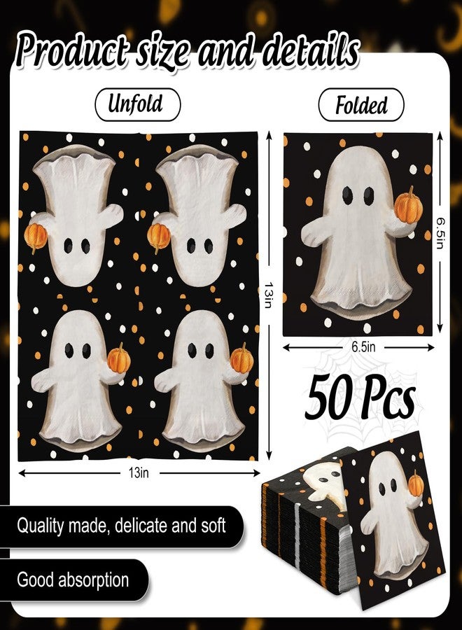 JarThenaAMCS 50 Pack Halloween Paper Napkins Ghost Pumpkin Polka Dots Disposable Luncheon Napkin Cute Spooky Dessert Dinner Hand Napkin for Dining Table - Image 2