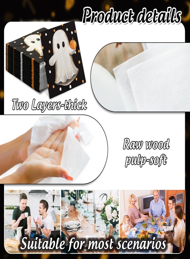 JarThenaAMCS 50 Pack Halloween Paper Napkins Ghost Pumpkin Polka Dots Disposable Luncheon Napkin Cute Spooky Dessert Dinner Hand Napkin for Dining Table - Image 3