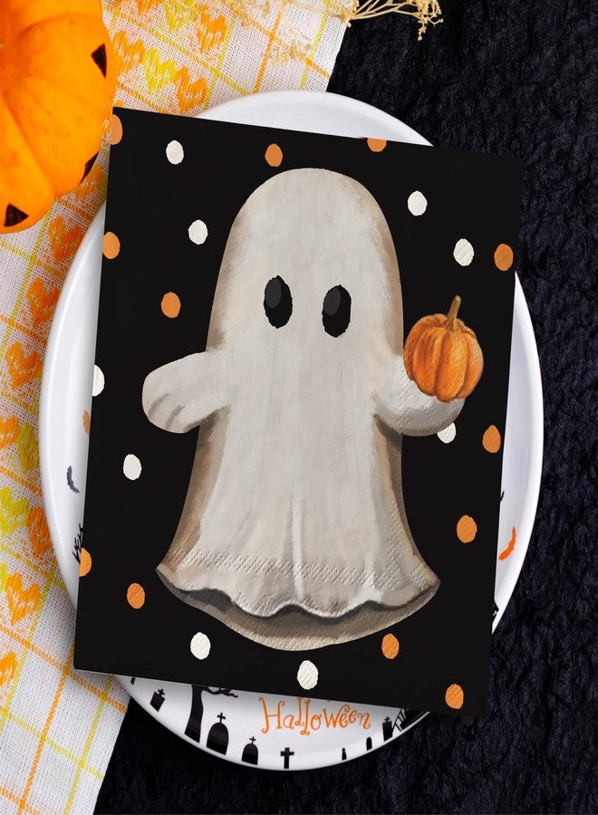 JarThenaAMCS 50 Pack Halloween Paper Napkins Ghost Pumpkin Polka Dots Disposable Luncheon Napkin Cute Spooky Dessert Dinner Hand Napkin for Dining Table - Image 4