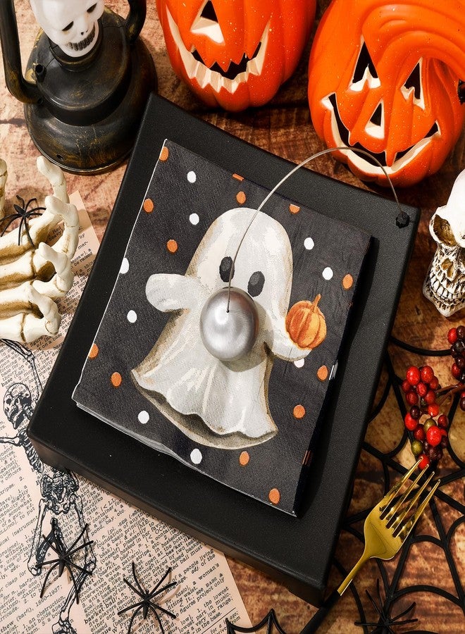 JarThenaAMCS 50 Pack Halloween Paper Napkins Ghost Pumpkin Polka Dots Disposable Luncheon Napkin Cute Spooky Dessert Dinner Hand Napkin for Dining Table - Image 5