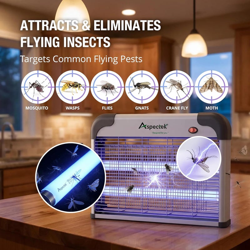 Aspectek Mosquito Killer Lamp - UV - Electric Insect Killer - 20 W - Indoor - Effective Fly Trap, 20-120 m² - Image 3