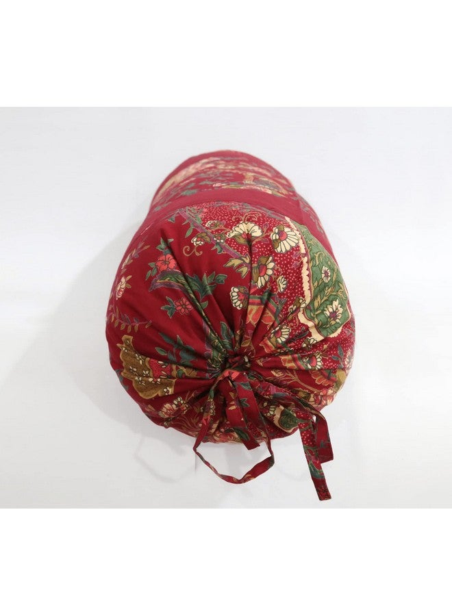 Swayam Round Bed Side Long Bolster Pillow Cover Cotton Printed Soft and Luxurious Decorative 30" x 30" Bolster Cover Set of 2 for Living Room Diwan Set, Maroon - Image 3