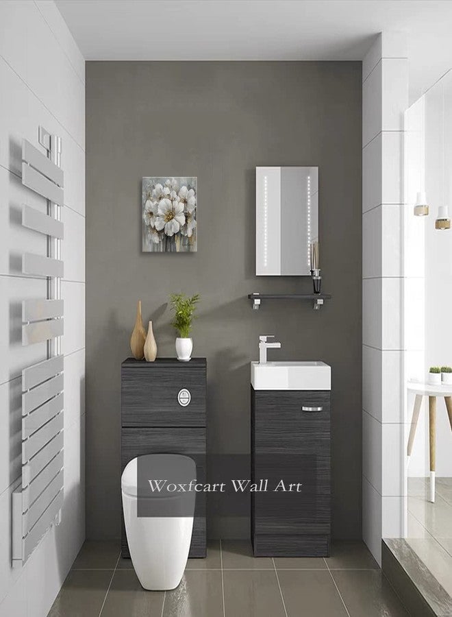 Woxfcart لوحة جدارية قماشية مزينة بالزهور من ووكسفكارت، زهور بيضاء مع زخرفة ذهبية، مناسبة لديكور غرفة نوم رمادية، مقاس 12 × 12 بوصة - Image 3