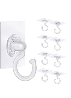 Excefore Adhesive Ceiling Hooks, 9 Pcs Reusable Wall Heavy Duty Hooks, White Plastic Heavy Duty Adhesive Ceiling Hooks, for Kitchen Bathroom Ceiling Wall Office Window  - Image 1