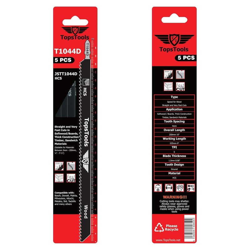 TopsTools 5 x JSTT1044D T1044D 250mm Jigsaw Blades Designed for Long Clean Straight and Fast Cuts in Wood - Image 5
