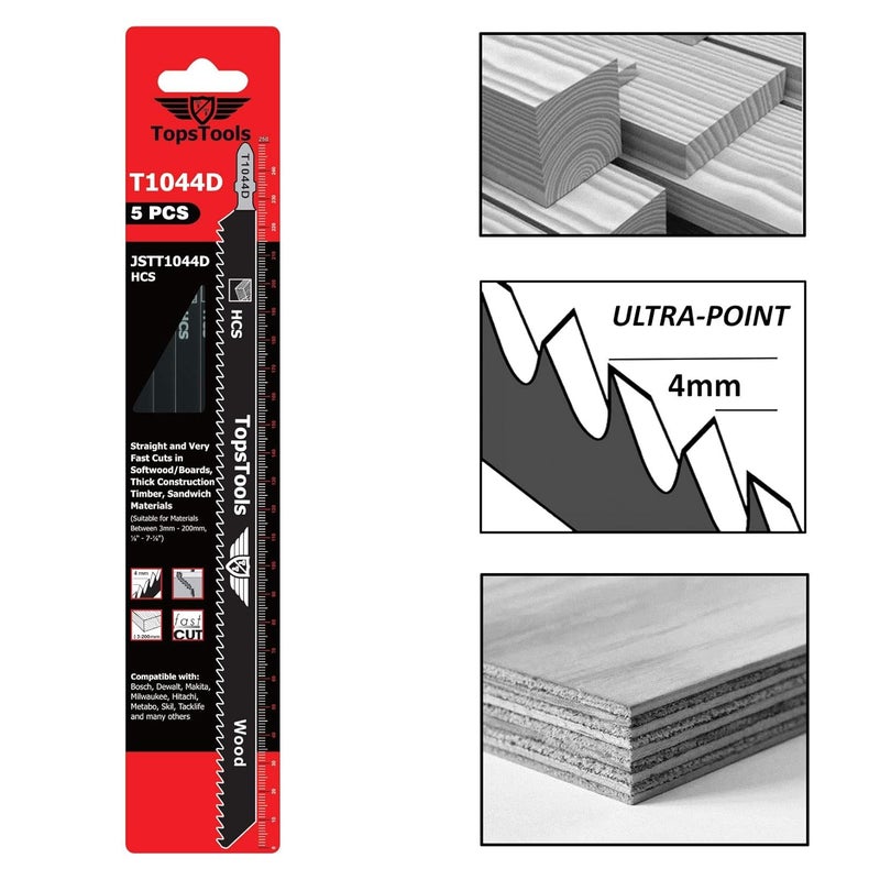 TopsTools 5 x JSTT1044D T1044D 250mm Jigsaw Blades Designed for Long Clean Straight and Fast Cuts in Wood - Image 4