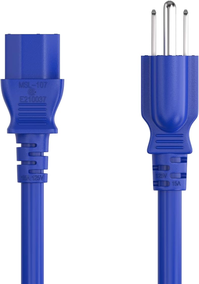 Cable Leader 10ft 18 AWG Universal Power Cord IEC320 C13 to NEMA 5-15P, Extension Power Cord, Compatible with Computers, Monitors, Printers & TVs, Blue - Image 3