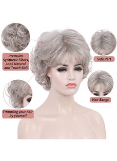 Kalyss Sliver Grey Short Curly Wigs With Hair Bangs For Women Heat Resistant Natural Luster Synthetic 70S Look Full Hair Wigs For Women  - Image 3