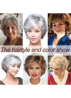 Kalyss Sliver Grey Short Curly Wigs With Hair Bangs For Women Heat Resistant Natural Luster Synthetic 70S Look Full Hair Wigs For Women  - Image 4