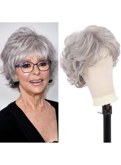 Kalyss Sliver Grey Short Curly Wigs With Hair Bangs For Women Heat Resistant Natural Luster Synthetic 70S Look Full Hair Wigs For Women  - Image 2