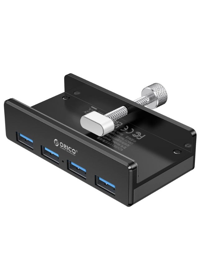 ORICO USB 3.0 Hub, USB Hub Clamp, Aluminum 4-Port USB Splitter with Extra Power Supply Port and 4.92 FT USB A to USB A and USB A to USB C Cable, Desktop Powered USB Hub for Monitors/Desks-black - Image 1