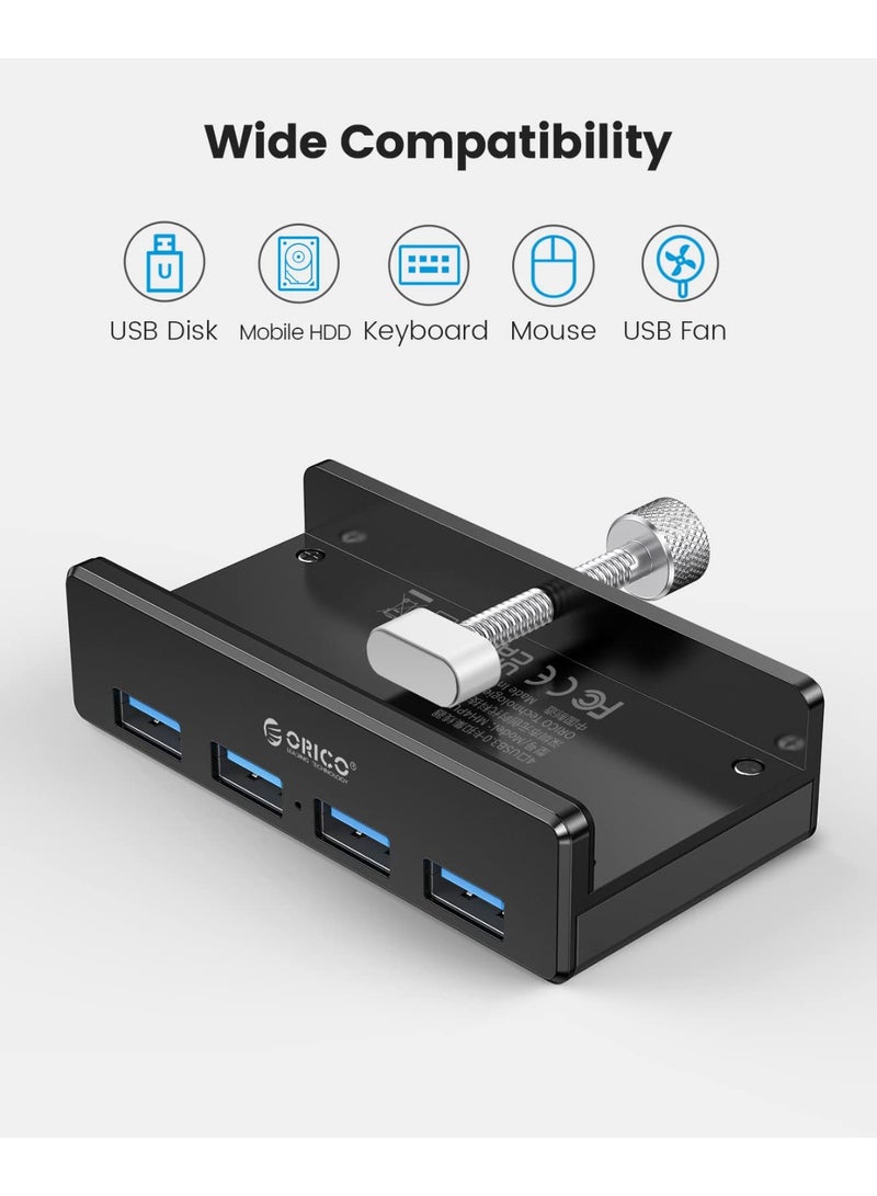 ORICO USB 3.0 Hub, USB Hub Clamp, Aluminum 4-Port USB Splitter with Extra Power Supply Port and 4.92 FT USB A to USB A and USB A to USB C Cable, Desktop Powered USB Hub for Monitors/Desks-black - Image 5