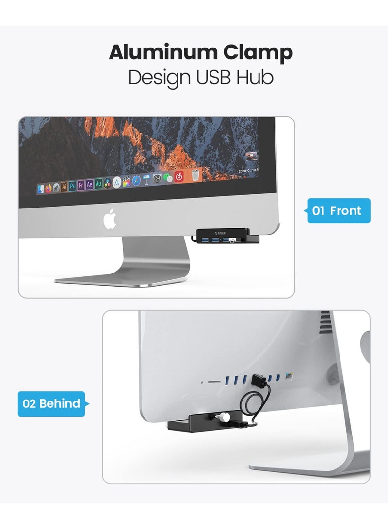 ORICO USB 3.0 Hub, USB Hub Clamp, Aluminum 4-Port USB Splitter with Extra Power Supply Port and 4.92 FT USB A to USB A and USB A to USB C Cable, Desktop Powered USB Hub for Monitors/Desks-black - Image 4