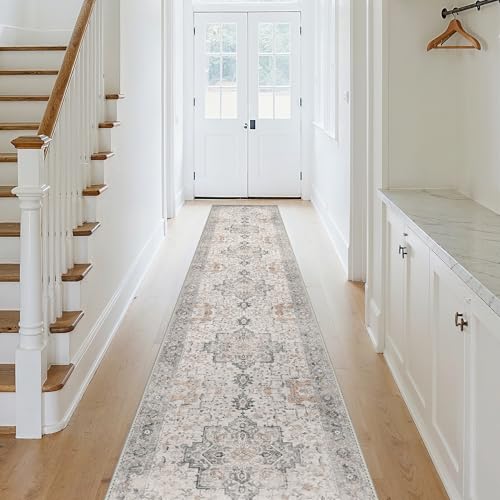 GENIMO Runner Rug 2x12, Non Slip Vintage Hallway Runner Rugs, Low Pile Lightweight Machine Washable Mat for Hallway, Entryway, Bedroom, Kitchen and Corridor,Light Taupe Brown - Image 2