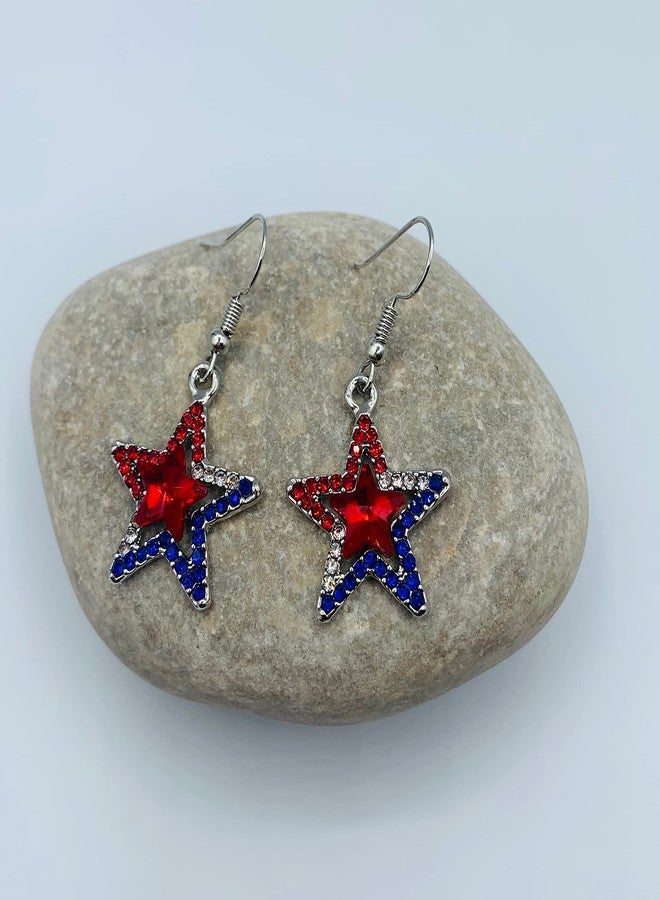Mall of Style July 4th Jewelry Set for Women - Star Necklace Earrings - Patriotic Jewelry (Red Stones Set) - Image 2