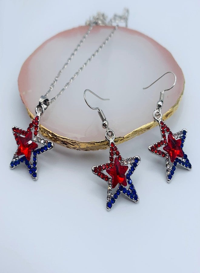 Mall of Style July 4th Jewelry Set for Women - Star Necklace Earrings - Patriotic Jewelry (Red Stones Set) - Image 4