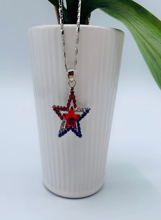 Mall of Style July 4th Jewelry Set for Women - Star Necklace Earrings - Patriotic Jewelry (Red Stones Set) - Image 3